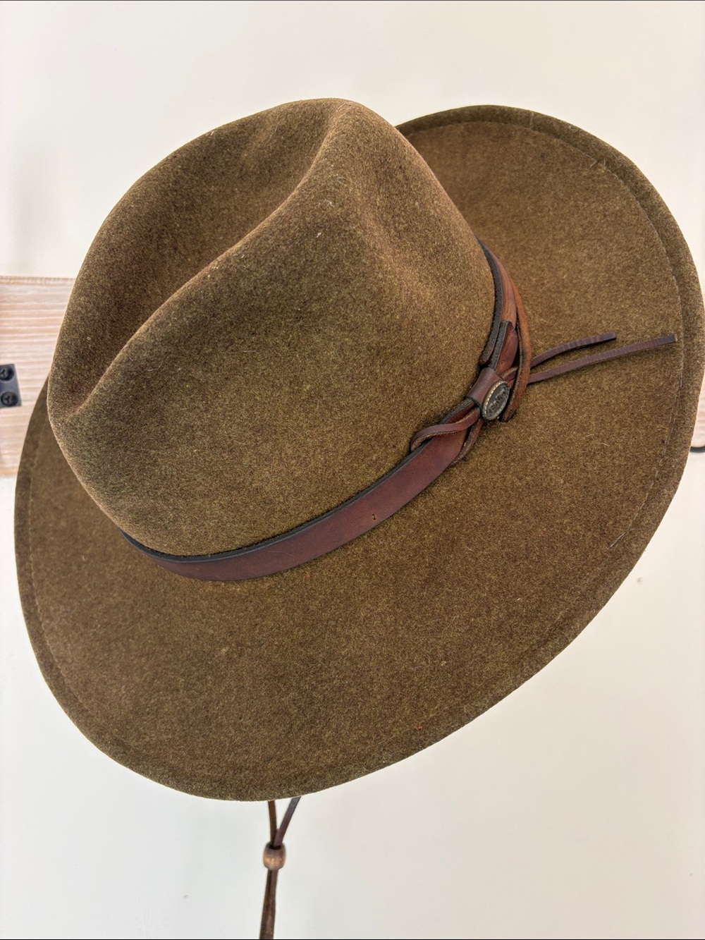 Bailey Men's Olive Wool Fedora Hat wool with Leather Band